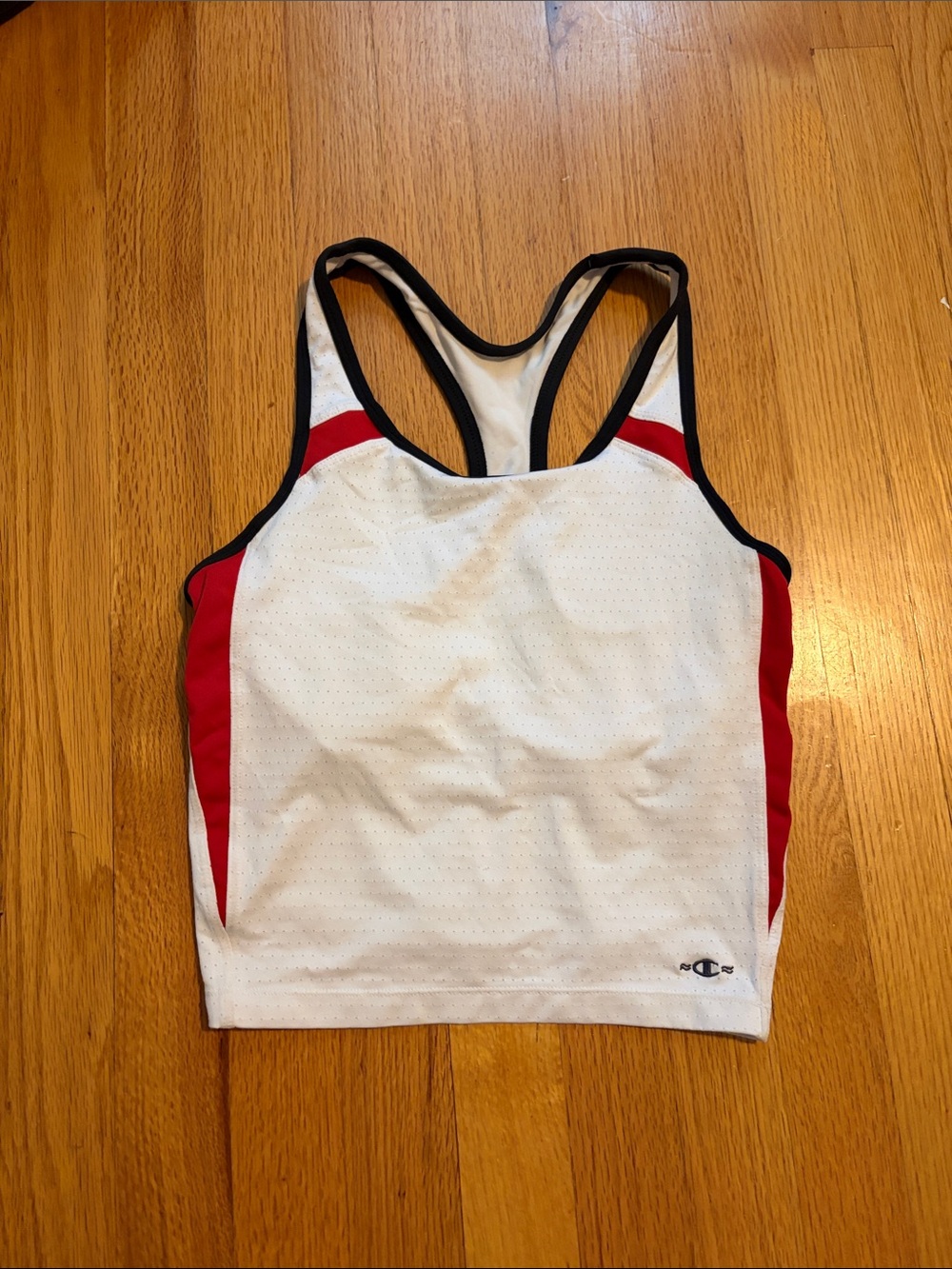 Vintage Champion Women’s White & Red Athletic Racerback Crop Tank